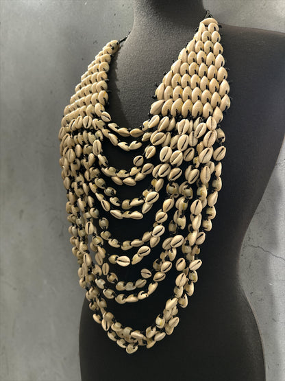 Cowrie Shell Statement Bib Necklace – Layered Afrocentric Collar - Fatisha Boutique