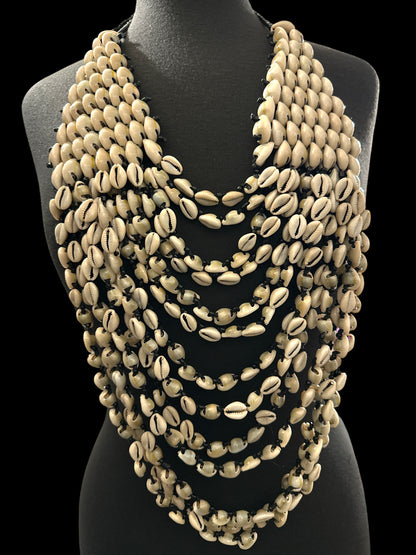 Cowrie Shell Statement Bib Necklace – Layered Afrocentric Collar - Fatisha Boutique