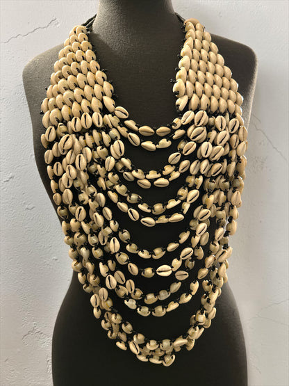 Cowrie Shell Statement Bib Necklace – Layered Afrocentric Collar - Fatisha Boutique