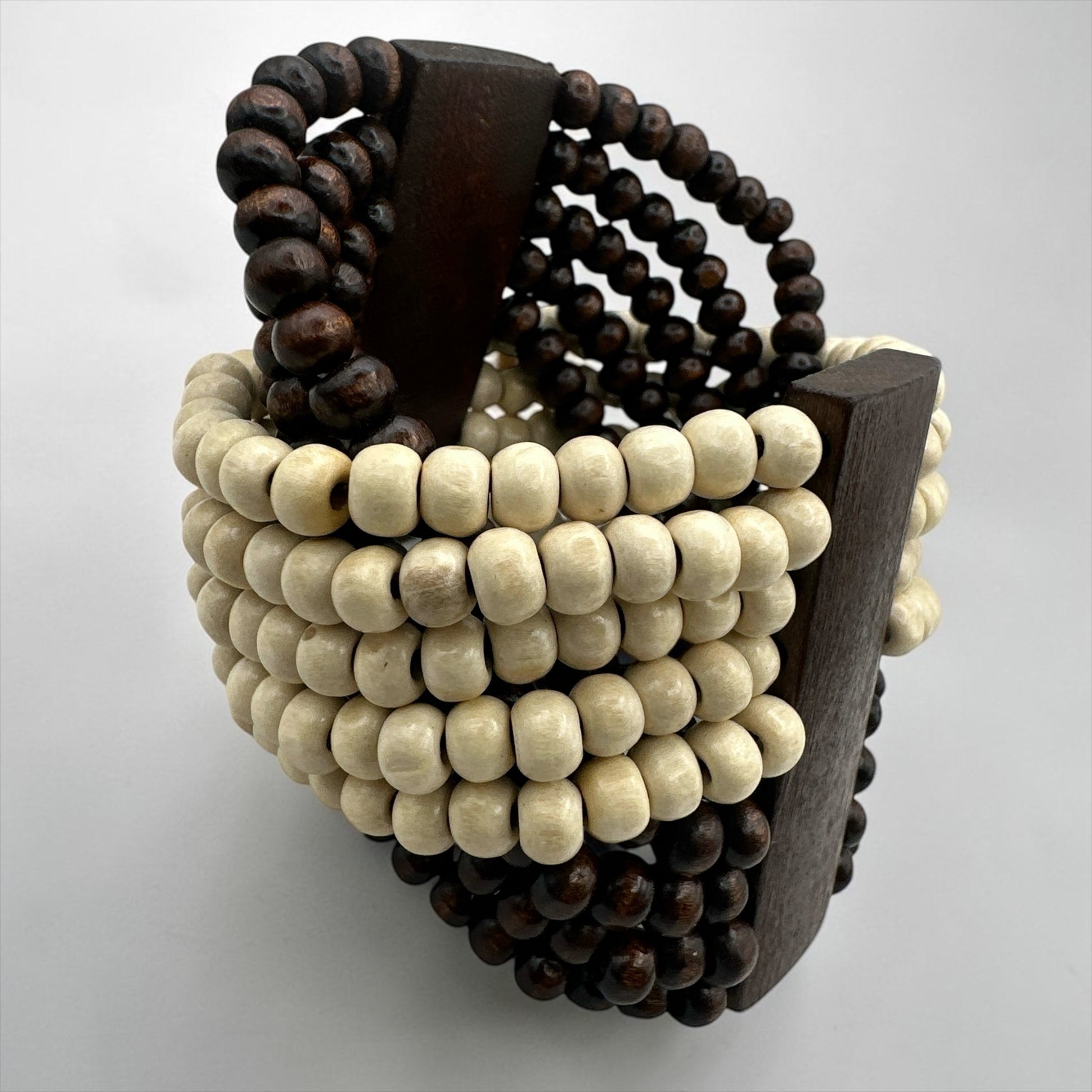 Cream & Brown Multi-Strand Wooden Bead Boho Bracelet - Fatisha Boutique