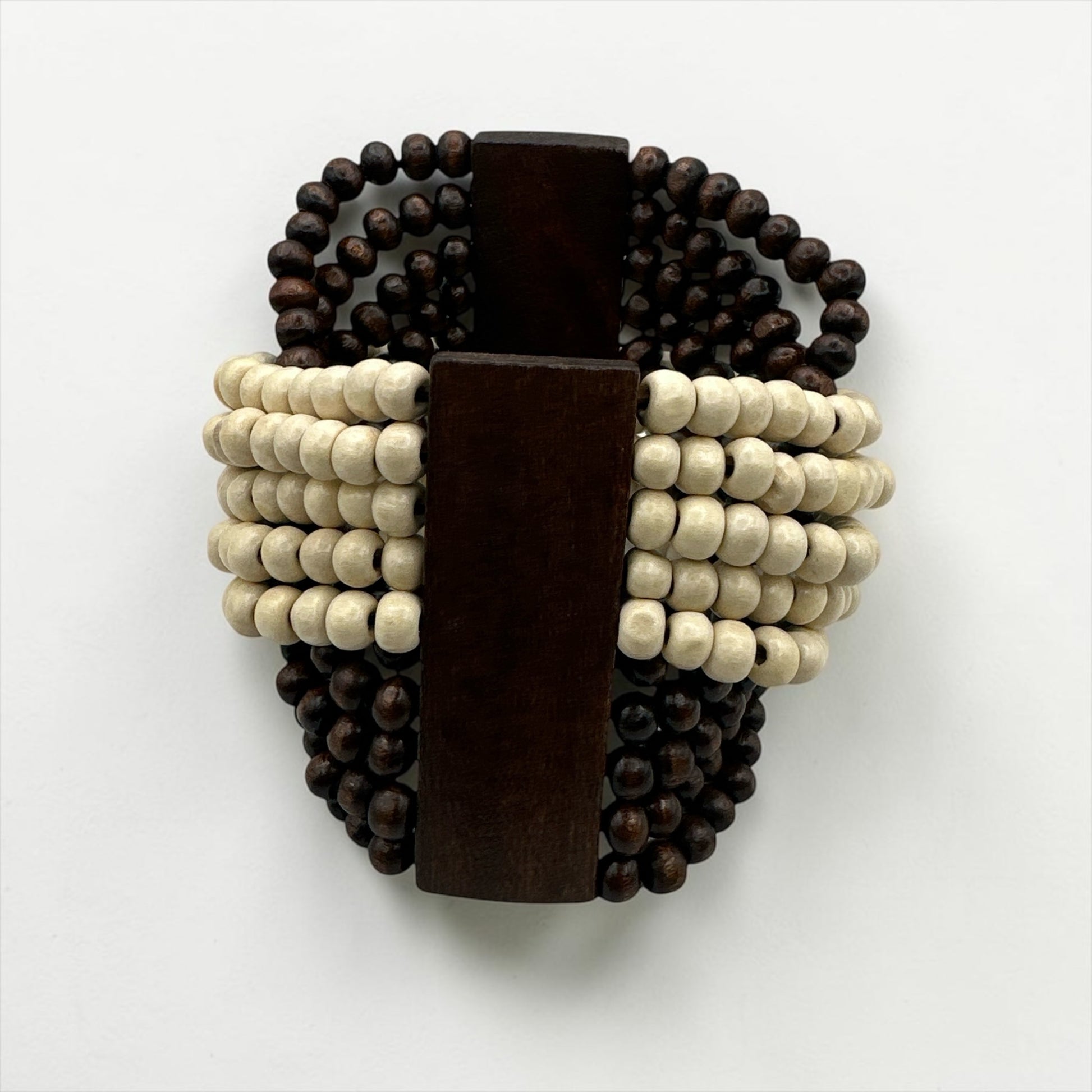 Cream & Brown Multi-Strand Wooden Bead Boho Bracelet - Fatisha Boutique