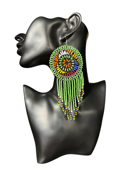 Maasai Beaded Statement Earrings – Handmade African Tassel Drop Earrings