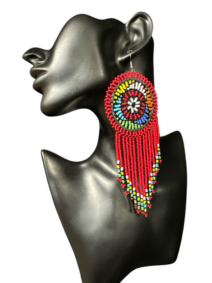 Maasai Beaded Statement Earrings – Handmade African Tassel Drop Earrings