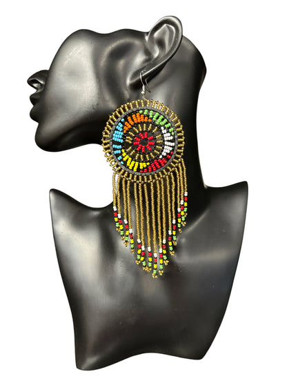 Maasai Beaded Statement Earrings – Handmade African Tassel Drop Earrings
