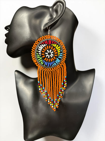 Maasai Beaded Statement Earrings – Handmade African Tassel Drop Earrings