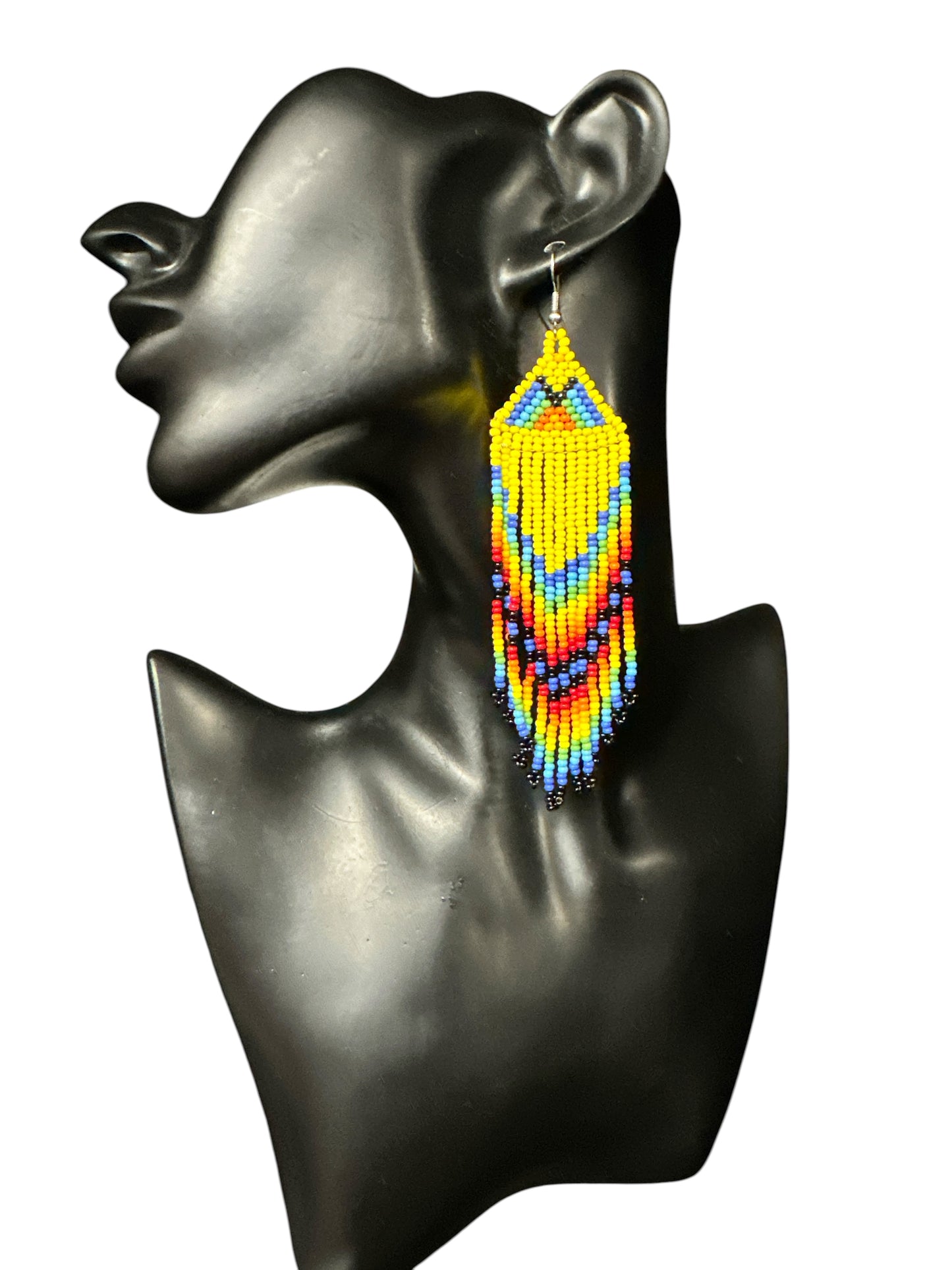 Yellow African Beaded Earrings – Handmade Multicoloured Fringe Drop - Fatisha Boutique Fatisha Boutique