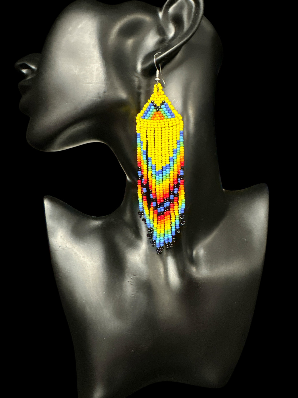 Yellow African Beaded Earrings – Handmade Multicoloured Fringe Drop - Fatisha Boutique Fatisha Boutique