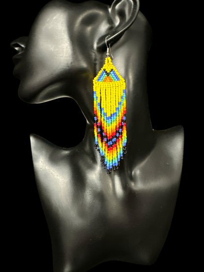 Yellow African Beaded Earrings – Handmade Multicoloured Fringe Drop - Fatisha Boutique