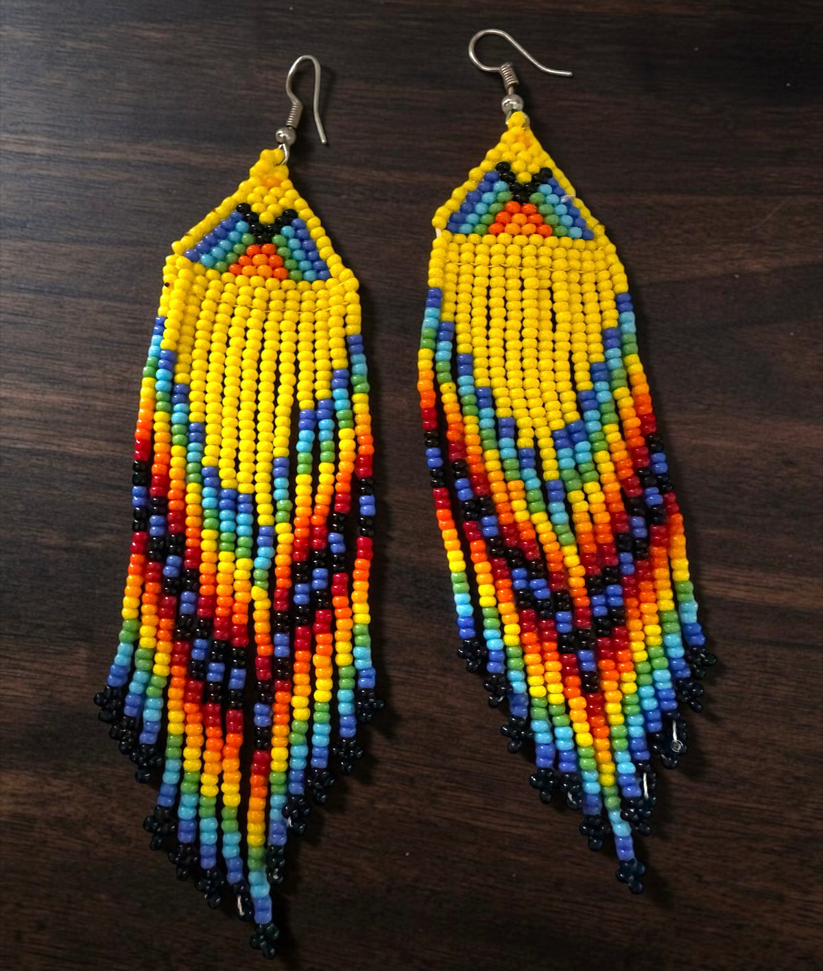 Yellow African Beaded Earrings – Handmade Multicoloured Fringe Drop - Fatisha Boutique Fatisha Boutique