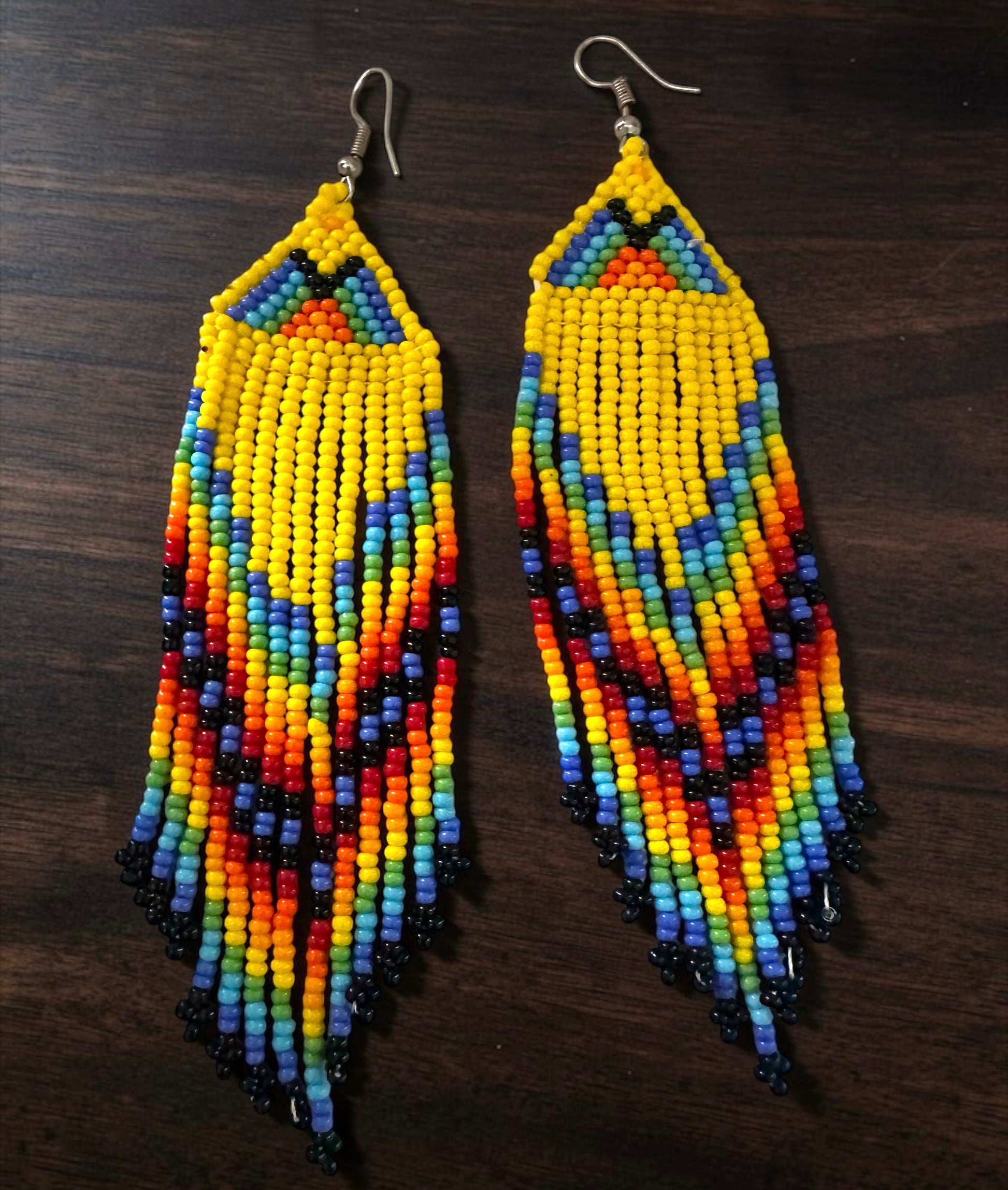Yellow African Beaded Earrings – Handmade Multicoloured Fringe Drop - Fatisha Boutique