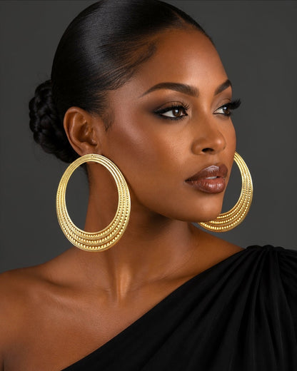 Statement Alloy Hoop Earrings – Bold Textured Oversized Stud