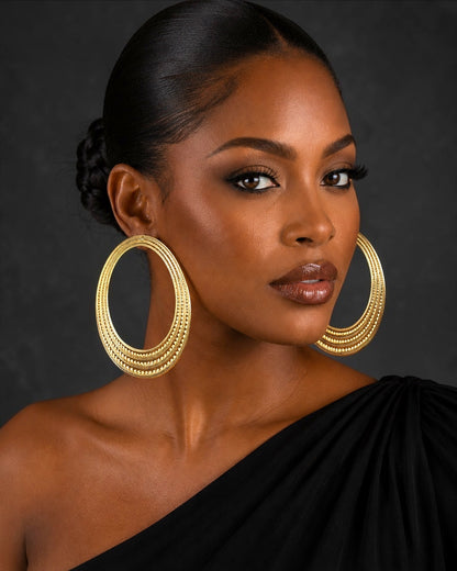 Statement Alloy Hoop Earrings – Bold Textured Oversized Stud