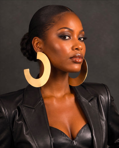 Oversized Gold Statement Earrings – Sculptural Open Hoop Studs - Fatisha Boutique