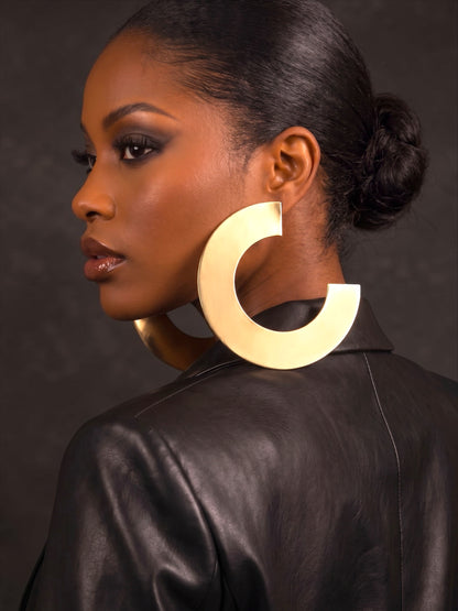 Oversized Gold Statement Earrings – Sculptural Open Hoop Studs - Fatisha Boutique
