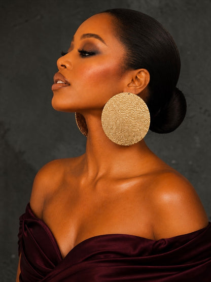 Oversized Textured Gold Disc Statement Stud Earrings