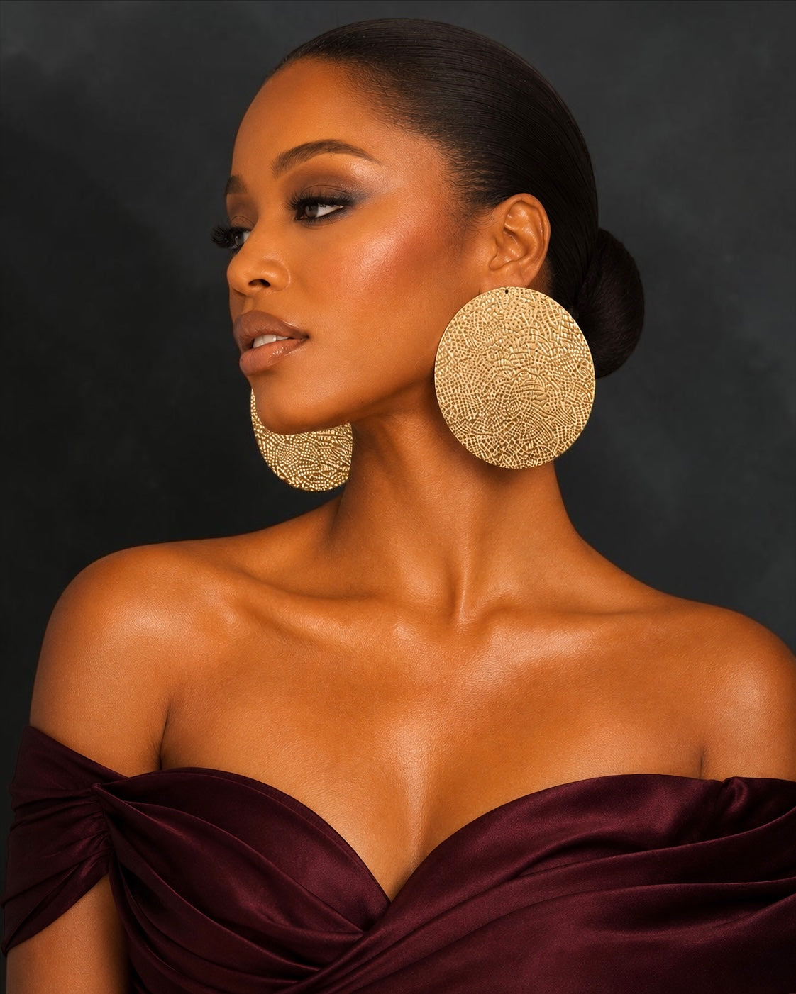 Oversized Textured Gold Disc Statement Stud Earrings Fatisha Boutique