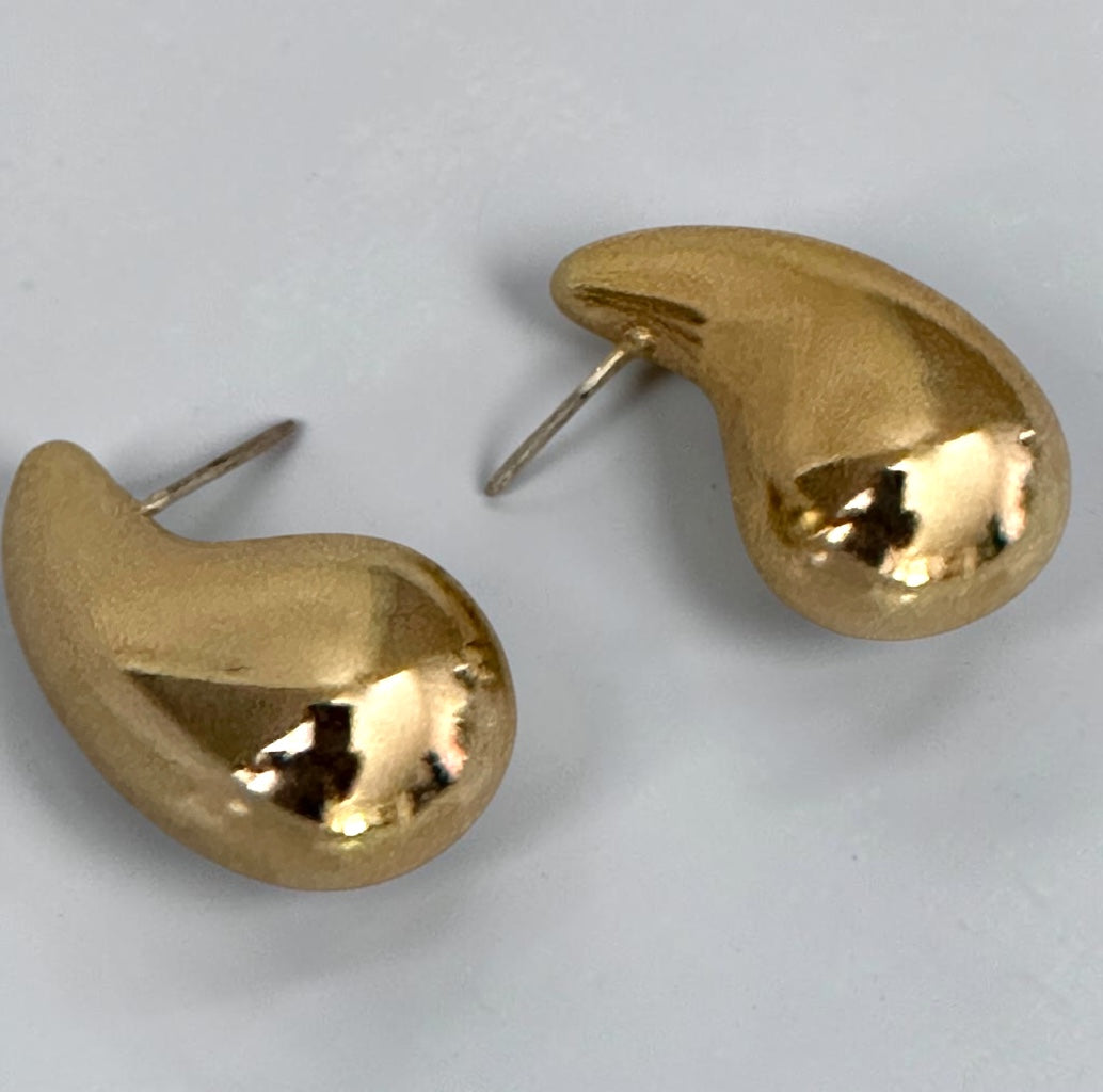 Polished Stainless Steel Teardrop Stud Earrings