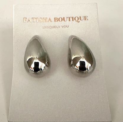 Polished Stainless Steel Teardrop Stud Earrings
