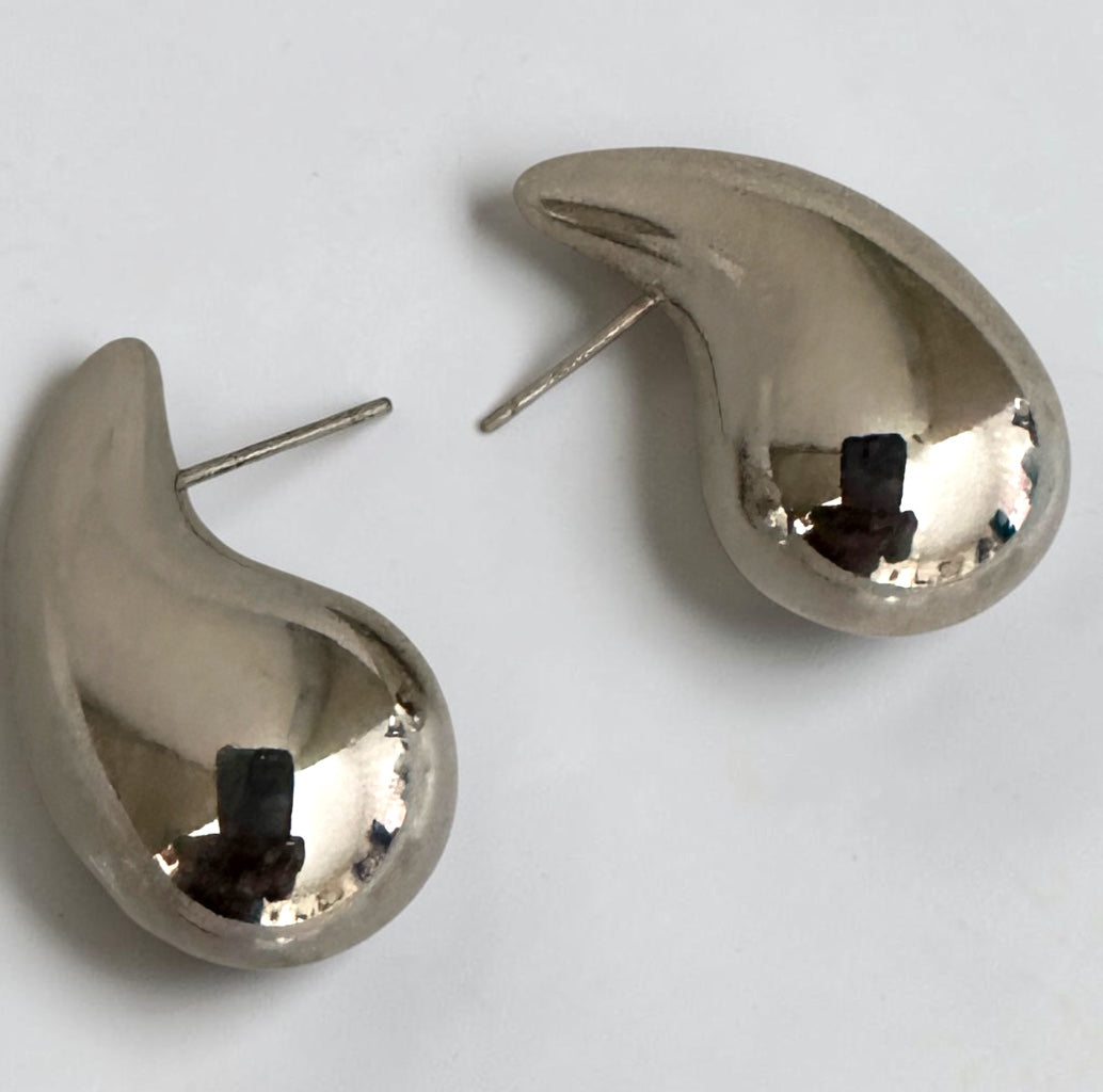 Polished Stainless Steel Teardrop Stud Earrings Fatisha Boutique
