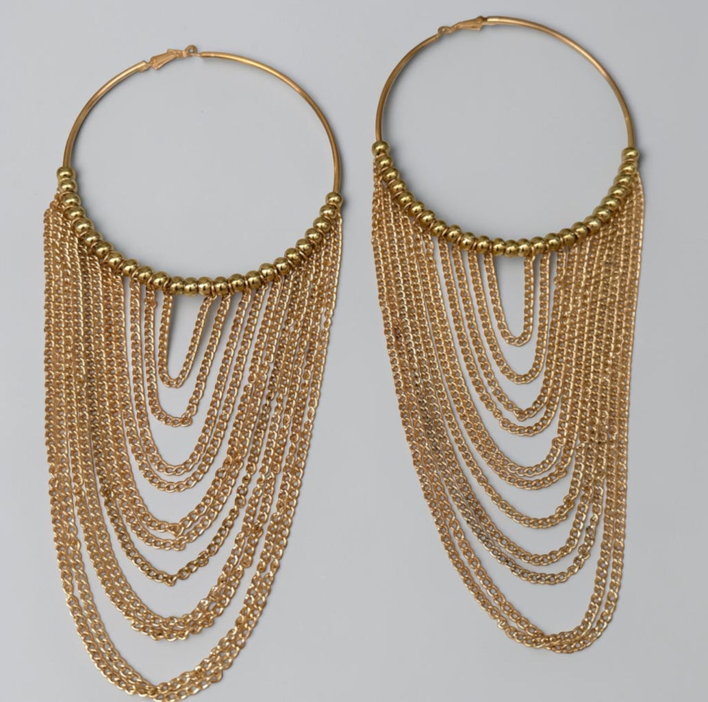 Boucles d'oreilles créoles surdimensionnées à longue chaîne et perles Fatisha Boutique