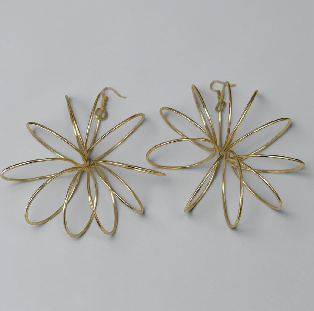 Oversized Brass Starburst Statement Dangle Earrings - Fatisha Boutique