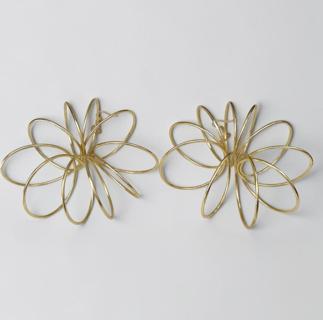 Oversized Brass Starburst Statement Dangle Earrings - Fatisha Boutique Fatisha Boutique