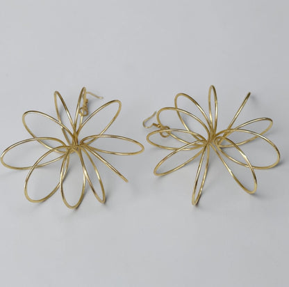 Oversized Brass Starburst Statement Dangle Earrings - Fatisha Boutique