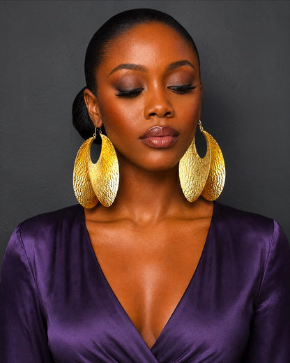 Oversized Brass Fulani Hoop Statement Earrings - Fatisha Boutique