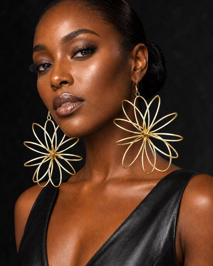 Oversized Brass Starburst Statement Dangle Earrings - Fatisha Boutique