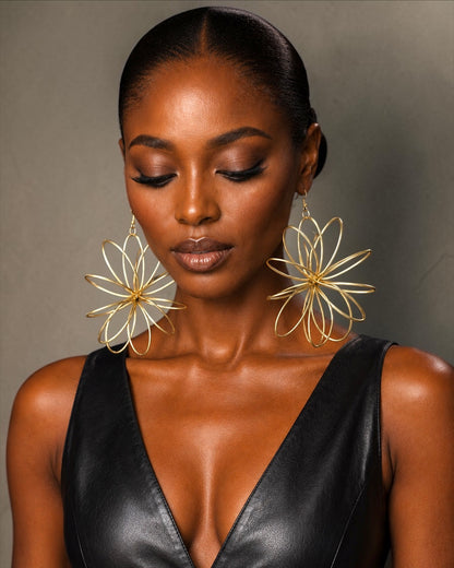 Oversized Brass Starburst Statement Dangle Earrings - Fatisha Boutique
