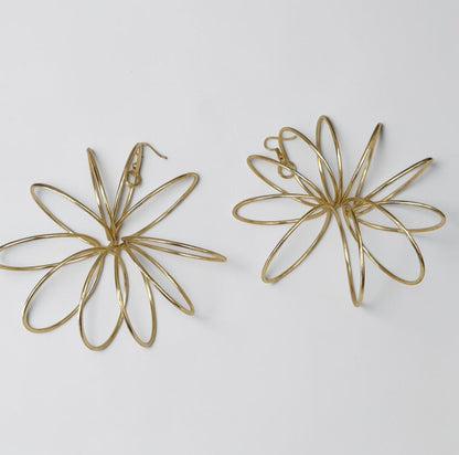 Oversized Brass Starburst Statement Dangle Earrings - Fatisha Boutique