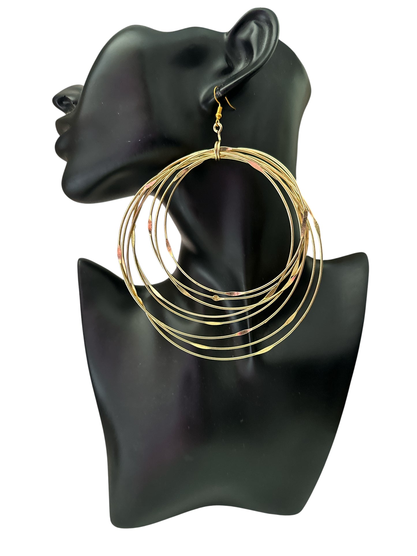 Boucles d'oreilles pendantes africaines surdimensionnées faites main en laiton doré à plusieurs anneaux Fatisha Boutique