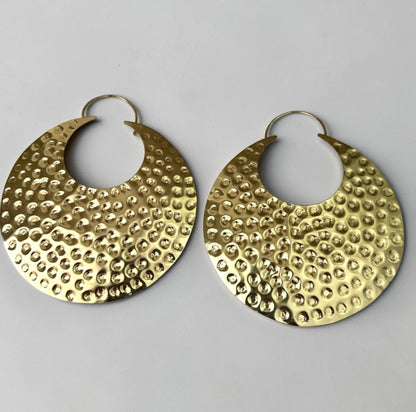 Oversized African Hammered Brass Disc Statement Earrings - Fatisha Boutique