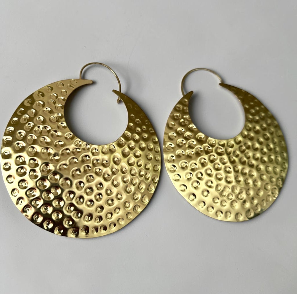 Oversized African Hammered Brass Disc Statement Earrings - Fatisha Boutique Fatisha Boutique
