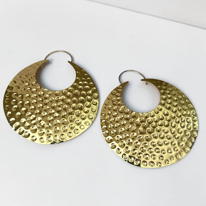 Oversized African Hammered Brass Disc Statement Earrings - Fatisha Boutique
