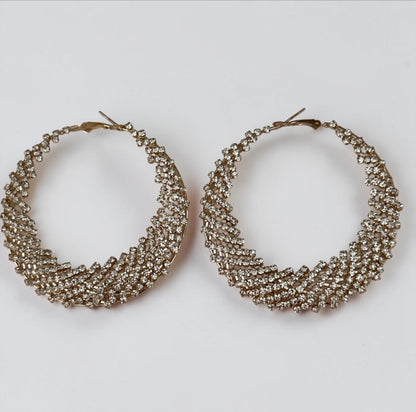 Luxury Crystal Rhinestone Lattice Statement Hoop Earrings - Fatisha Boutique