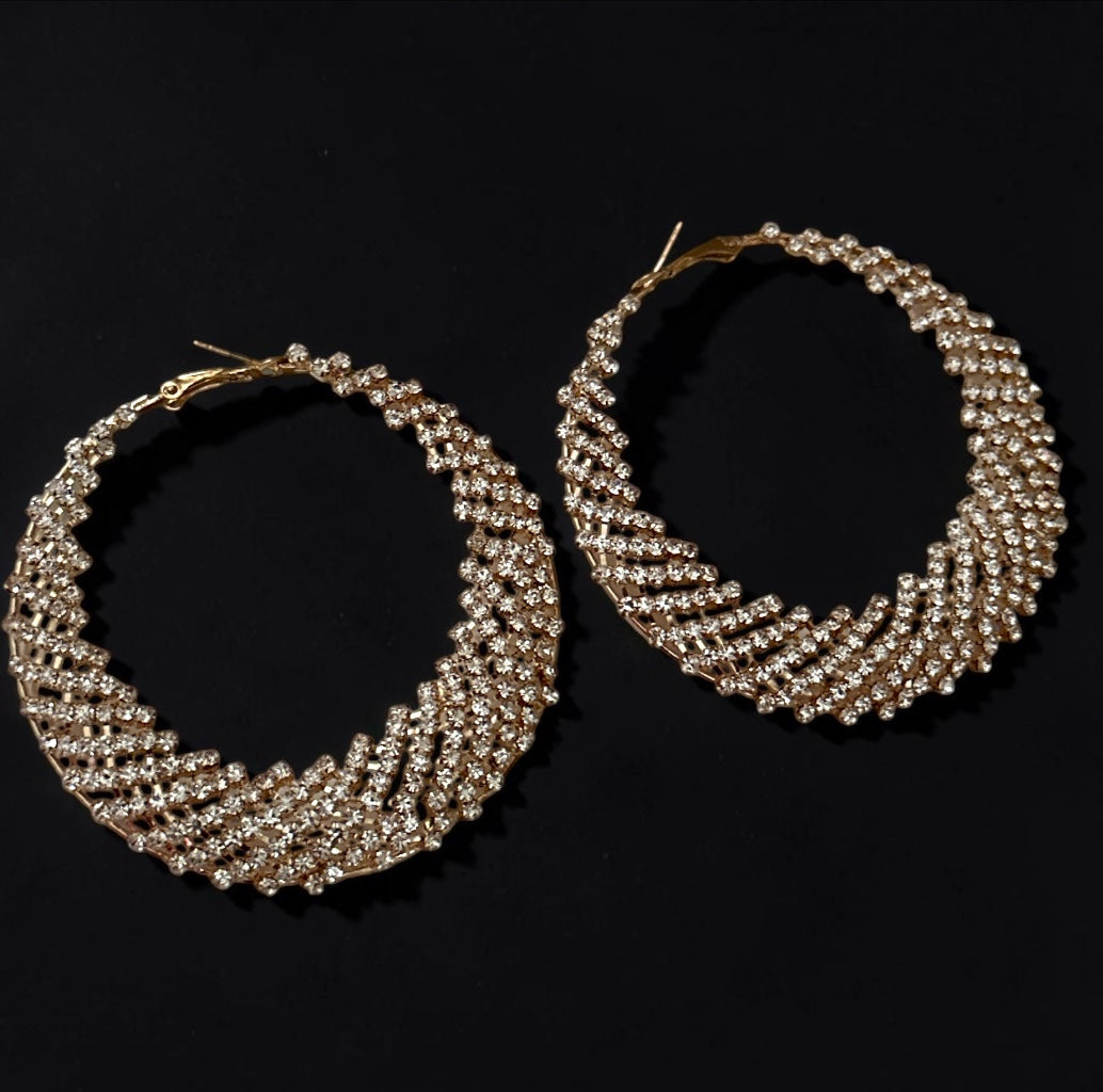 Luxury Crystal Rhinestone Lattice Statement Hoop Earrings - Fatisha Boutique