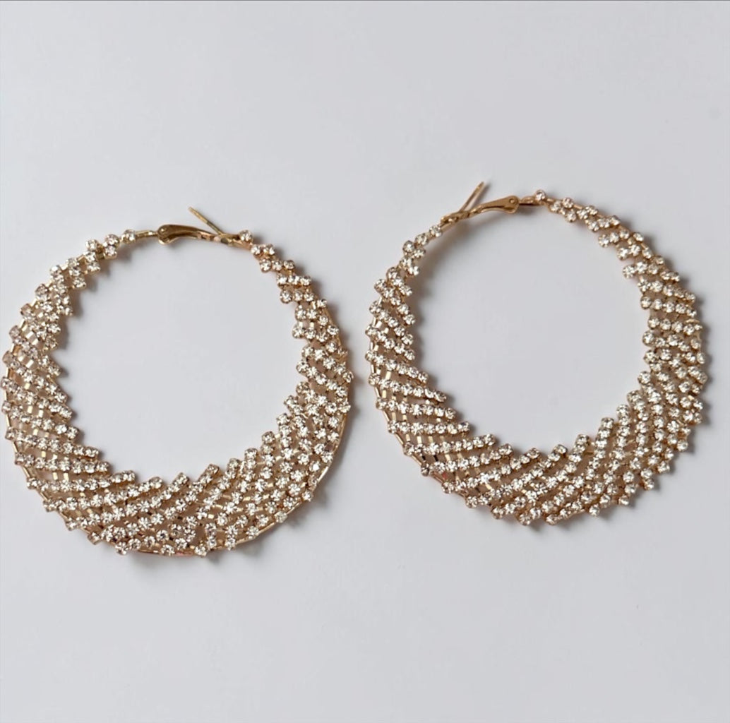 Luxury Crystal Rhinestone Lattice Statement Hoop Earrings - Fatisha Boutique