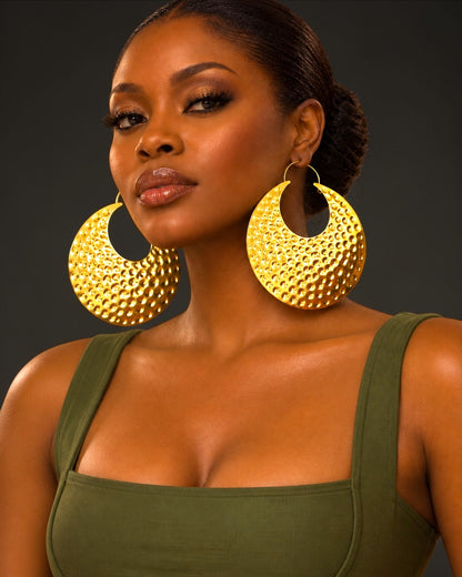 Oversized African Hammered Brass Disc Statement Earrings - Fatisha Boutique