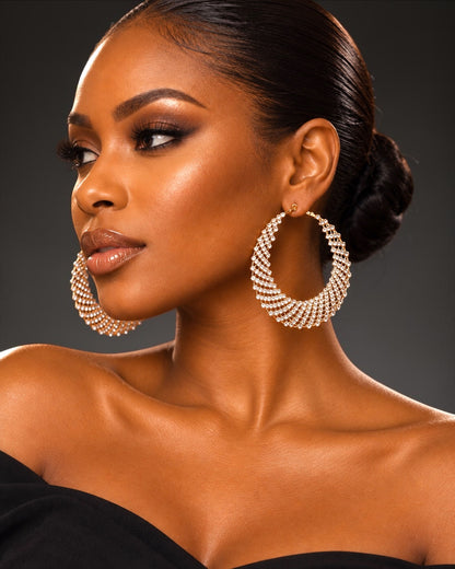 Luxury Crystal Rhinestone Lattice Statement Hoop Earrings - Fatisha Boutique