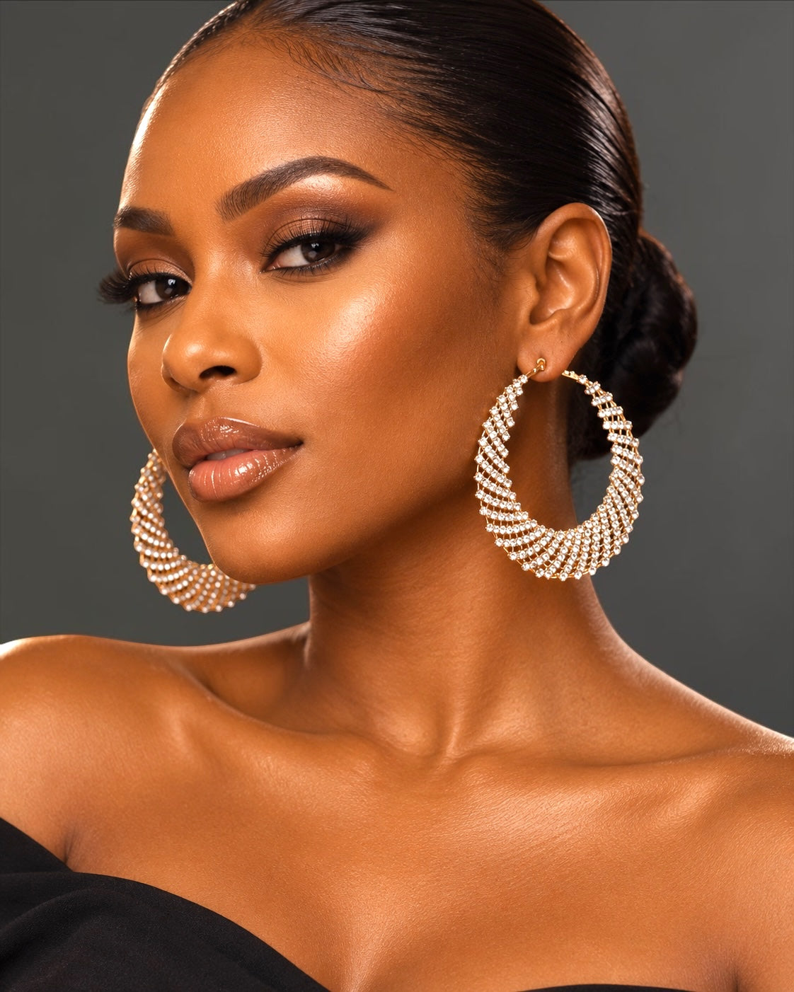 Luxury Crystal Rhinestone Lattice Statement Hoop Earrings - Fatisha Boutique