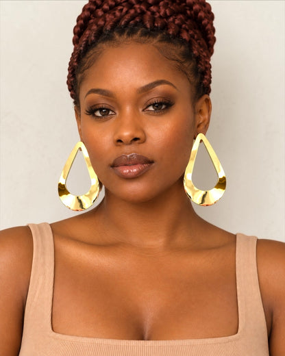 Oversized Open Teardrop Statement Earrings – Gold & Silver