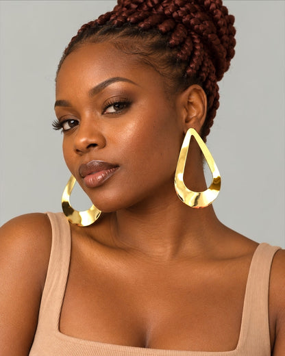 Oversized Open Teardrop Statement Earrings – Gold & Silver