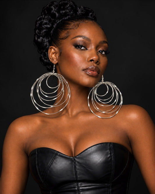 Oversized Handcrafted Brass Multi-Hoop Earrings – Silver - Fatisha Boutique