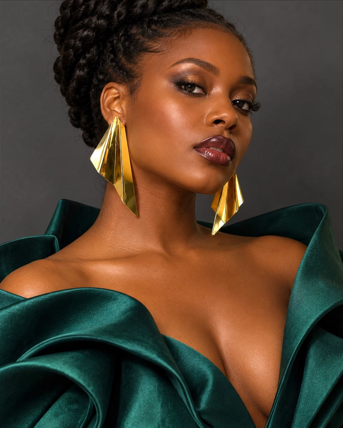 Geometric Folded Statement Earrings – Gold & Silver Fatisha Boutique