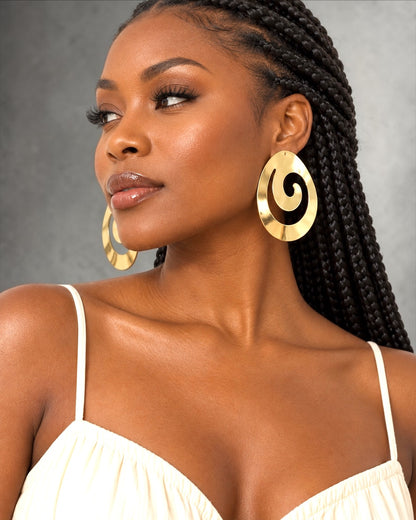 Oversized Spiral Statement Earrings – Gold & Silver