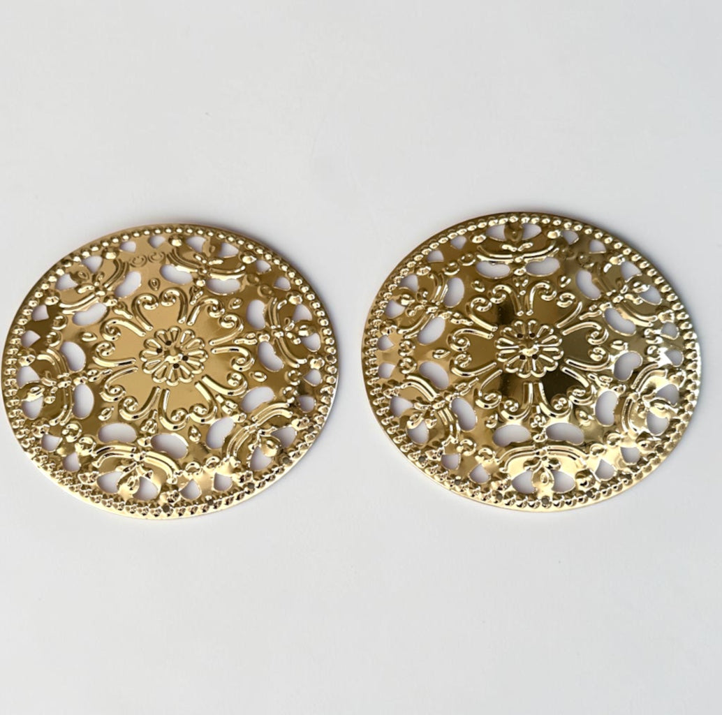 Oversized Gold Floral Medallion Statement Stud Earrings - Fatisha Boutique