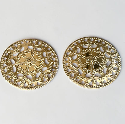 Oversized Gold Floral Medallion Statement Stud Earrings - Fatisha Boutique