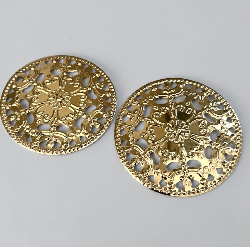 Oversized Gold Floral Medallion Statement Stud Earrings - Fatisha Boutique