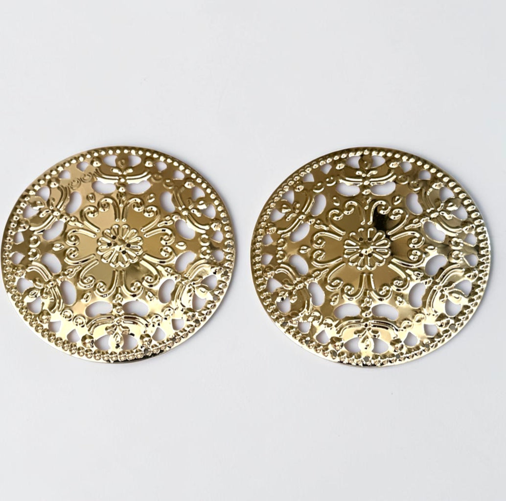 Oversized Gold Floral Medallion Statement Stud Earrings - Fatisha Boutique